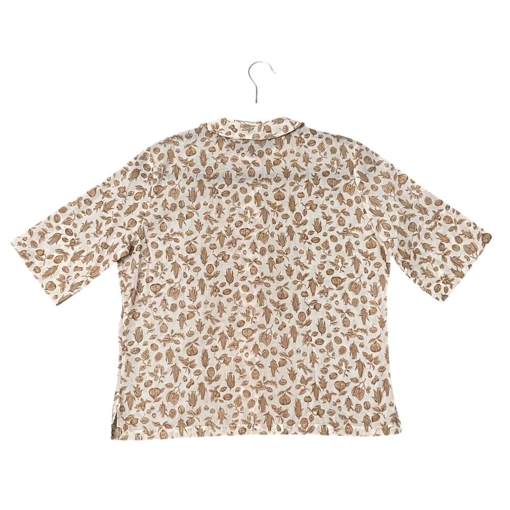 Ship'n Shore Floral Corn Print Short Sleeve Blouse Size 34 Brown & White Resort - Picture 2 of 6